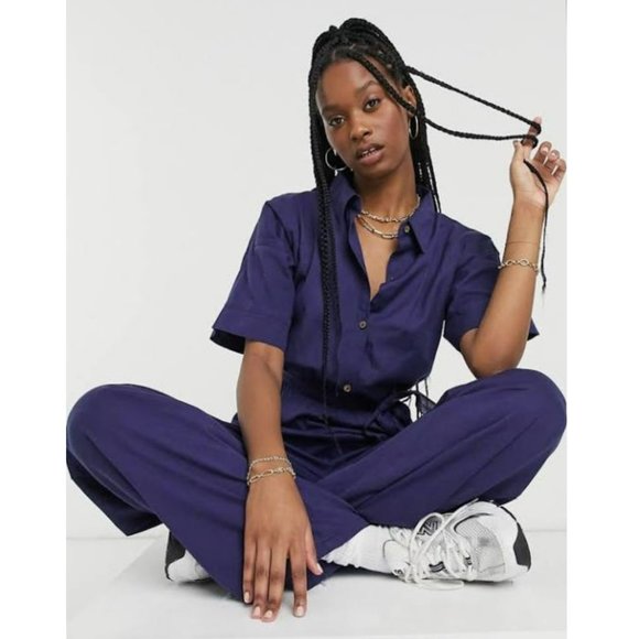 ESMEE/ASOS EXCLUSIVE BUTTON DOWN JUMPSUIT IN NAVY SIZE M - Picture 2 of 6